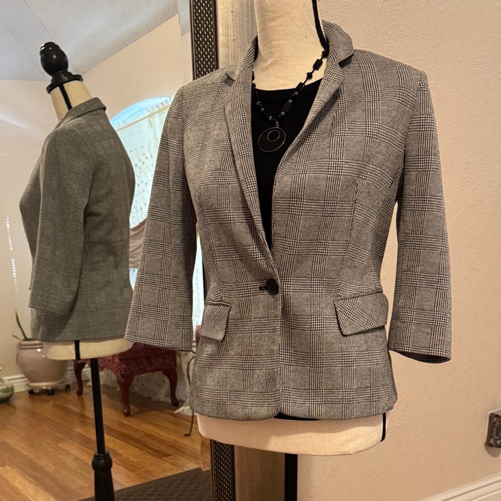 Express Black and White Plaid Blazer